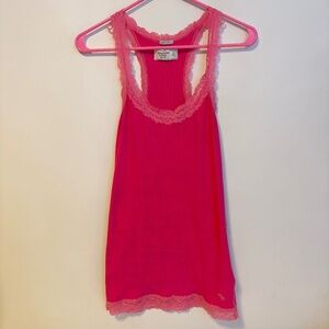 Abercrombie & Fitch Y2K Perfect Stretch Cami Tank Top Lace Trim Hot Pink Size M